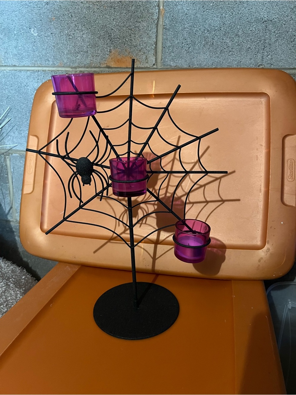 PartyLite Black Spider Web Candle Holder with Purple Votive Cup